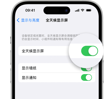 乐山苹果15预约维修分享iPhone15如何设置全天候显示屏幕可见 